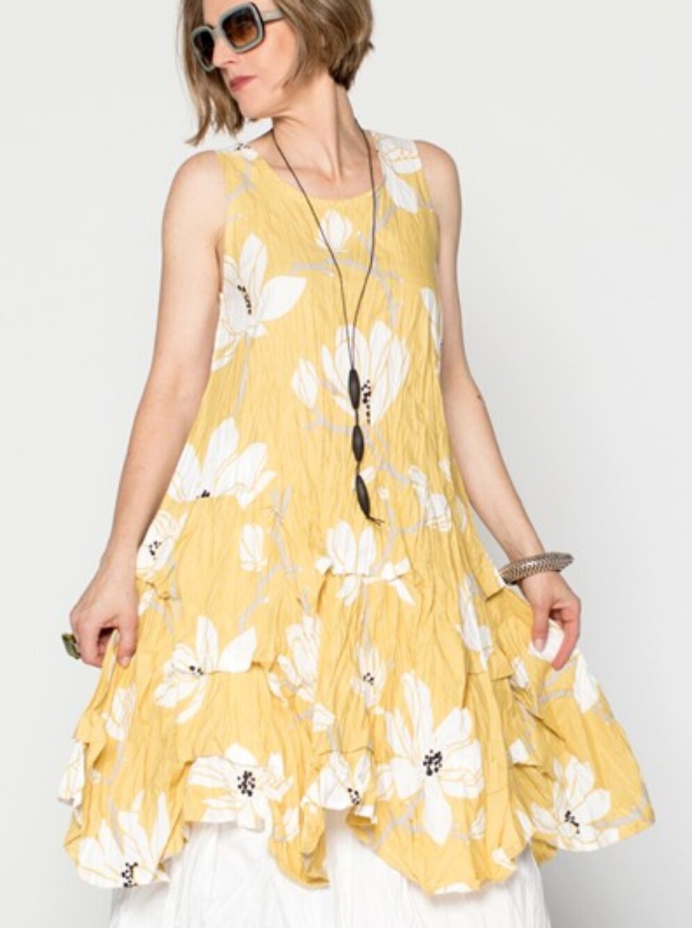 Kaliyana Manifold Cotton Dress Marigold Floral 2 XL+